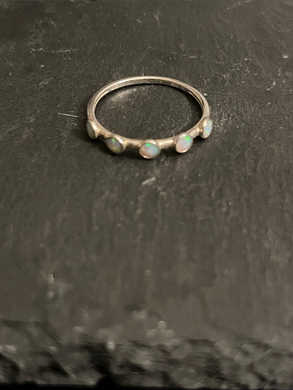 Delicate Sterling Silver Opal Bead Band Ring~Size 10
